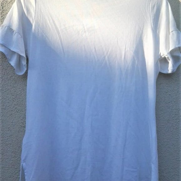 New MICHAEL KORS Small Hits at hip Crew Neckline Ruffle Sleeves White Top - Picture 2 of 4